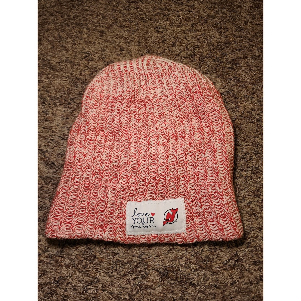 Love Your Melon NJ Devils Beanie Red White Cotton Knit NHL Hockey Hat USA